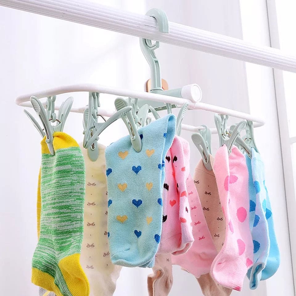 12 Clip Folding Drying Rack, Multifunctional Foldable Drying Hanger, Socks & Clothes Clamps Dryer 12 Clip Folding Drying Rack, Multifunctional Foldable Drying Hanger, Socks & Clothes Clamps Dryer
